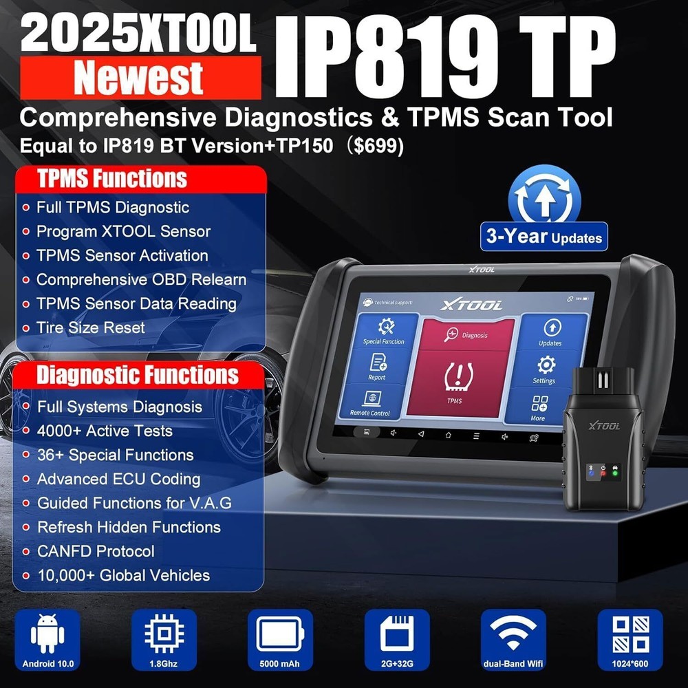 XTOOL IP819TP Auto Diagnostic Bi-Directional Tool Key Programmer + TPMS Services