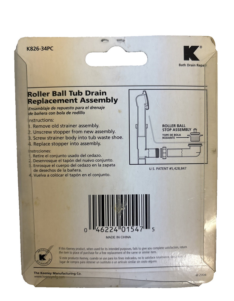 Keeney K826-34PC Chrome Tub Drain Stopper - Push/Pull Quick Roller