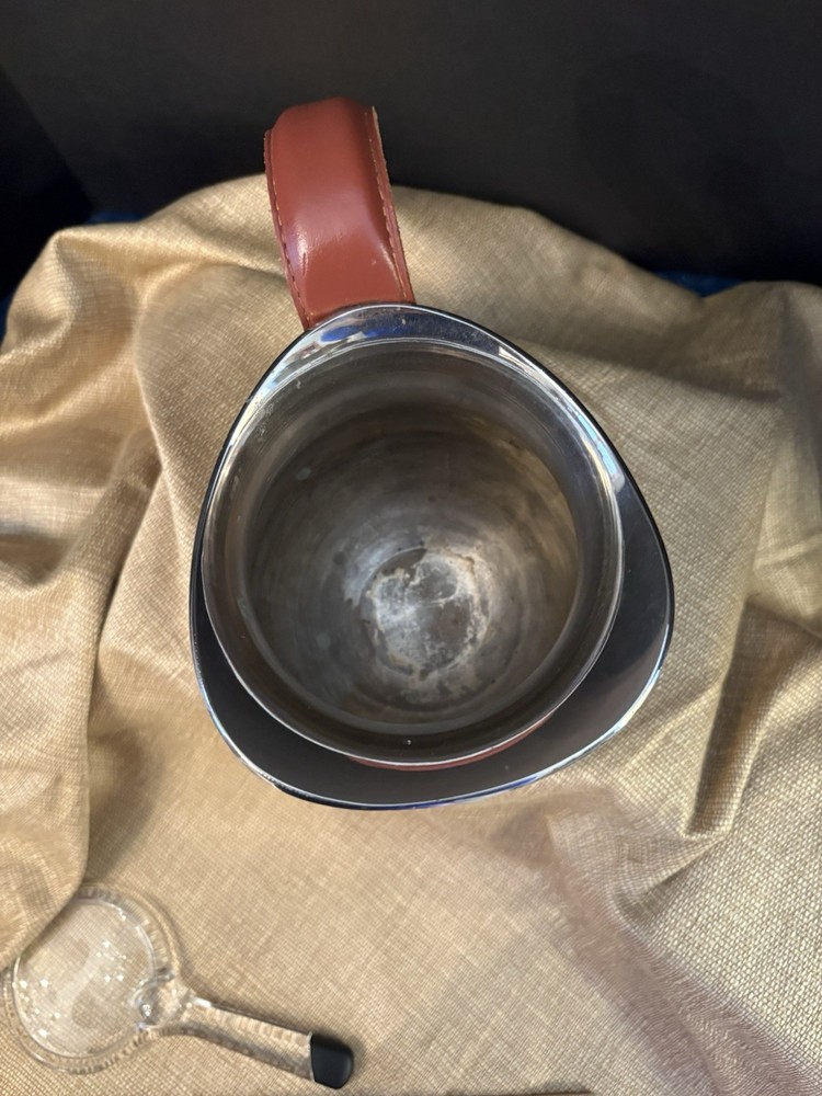 Silver Plate Ewer With Leather Handle