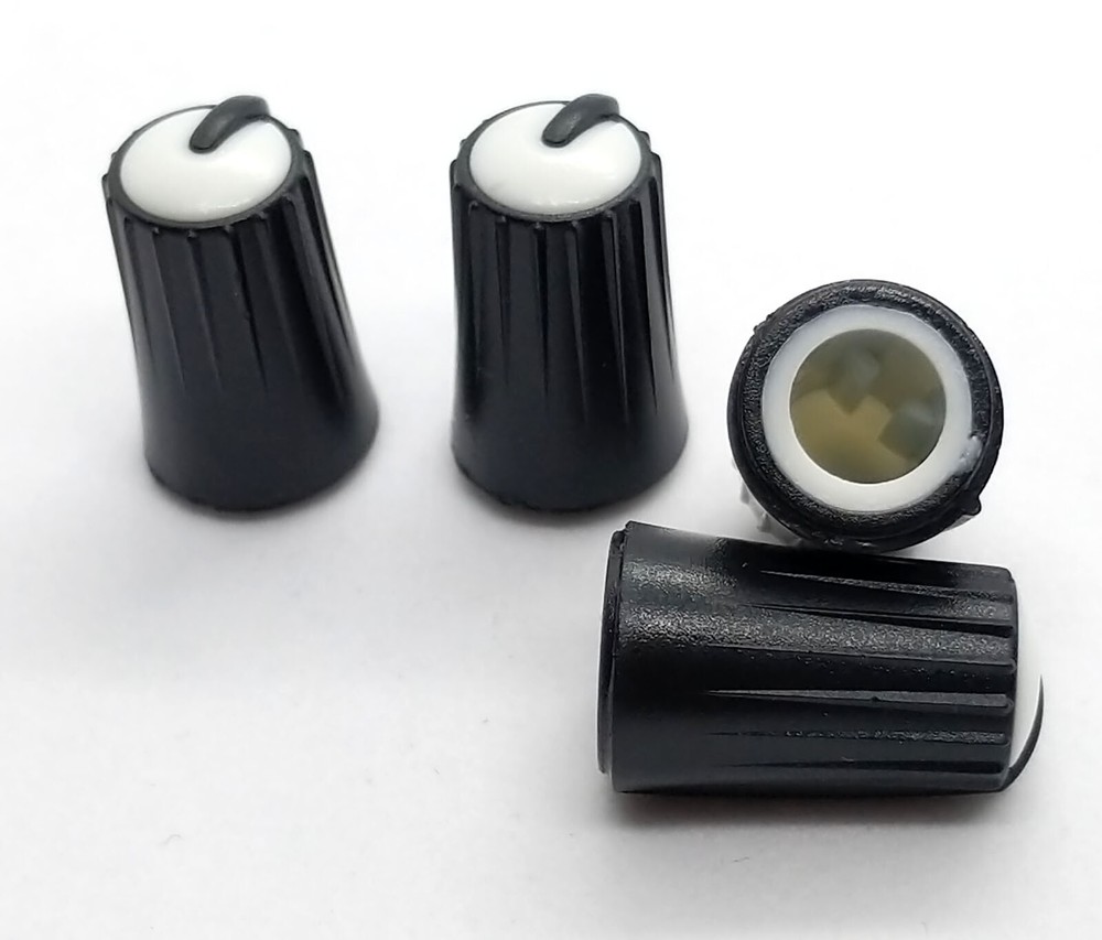 4 Black & White D-Shaft Pot Knobs for 6mm 270° DJ-TECH BEHRINGER SOUNDCRAFT