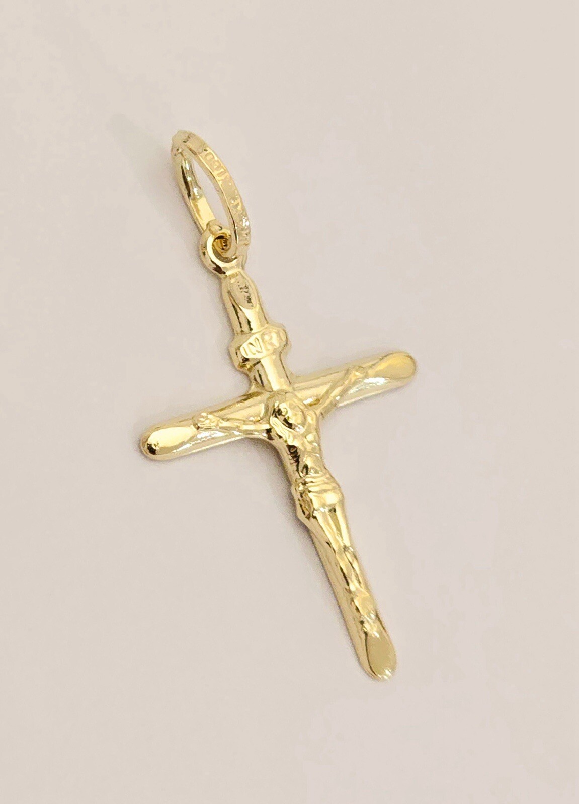 14k Solid Yellow Gold Crucifix Religious Cross INRI Pendant Necklace 18x26 mm