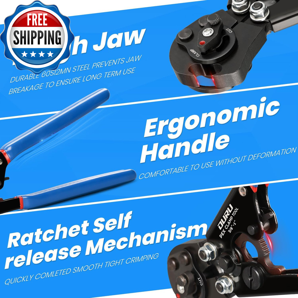 2 in 1 Ratchet Pex Crimping Tool Cinch and Remove Combo Function Pex Pipe Crimp