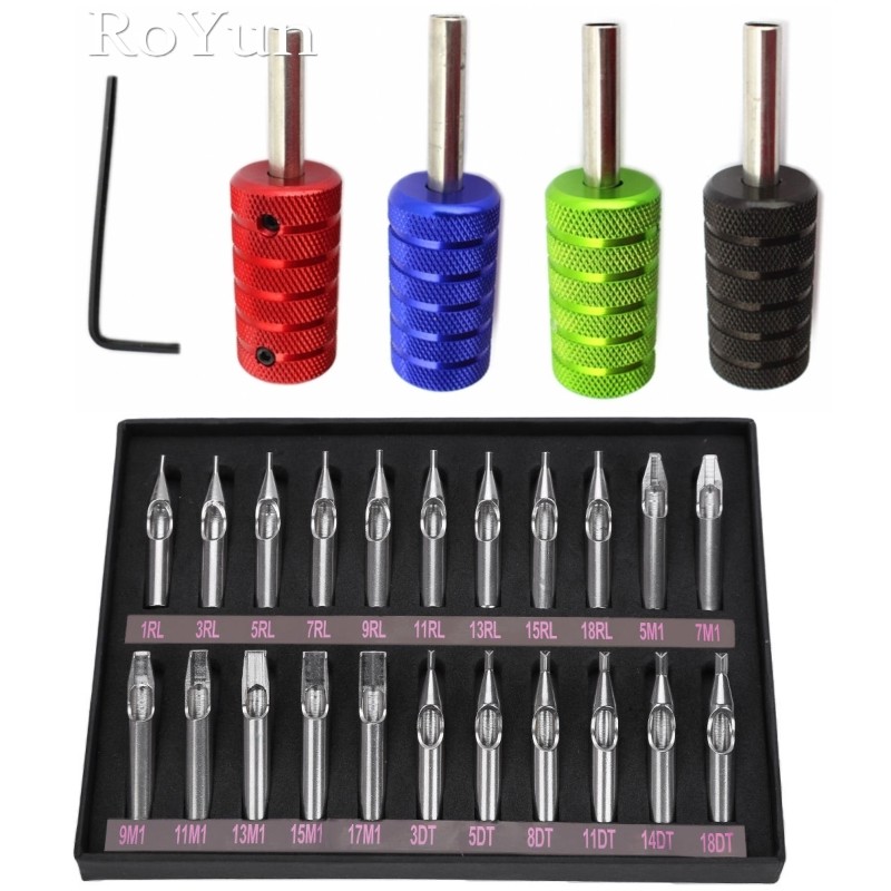 22Pcs Stainless Steel Tattoo Tubes Nozzle Tips For 4Pcs Tattoo Machine Grips Set