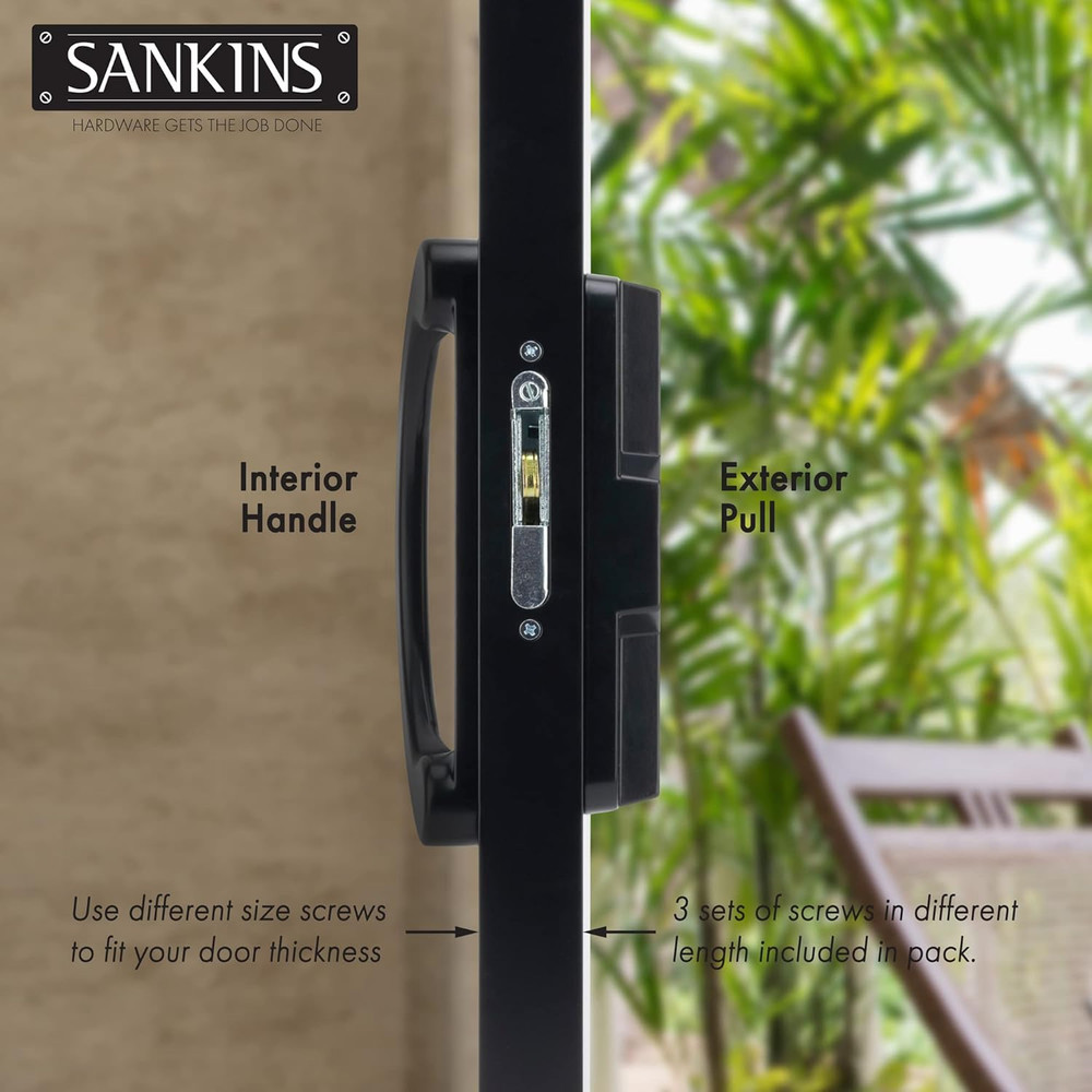 Sliding Patio Door Handle Pull Set with Mortise Lock, Full Replacement Black Die
