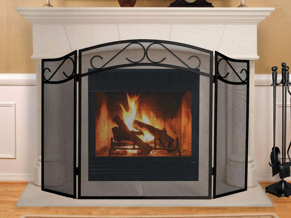 Fireplace Screen for Wood Burning Fireplace Foldable 3 Panel Wrought Iron Firepl