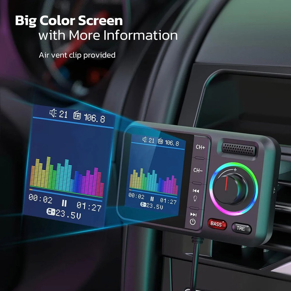 Wireless FM Transmitter 2.4A QC3.0 Dual USB Car AUX Adapter MP3 Music Player