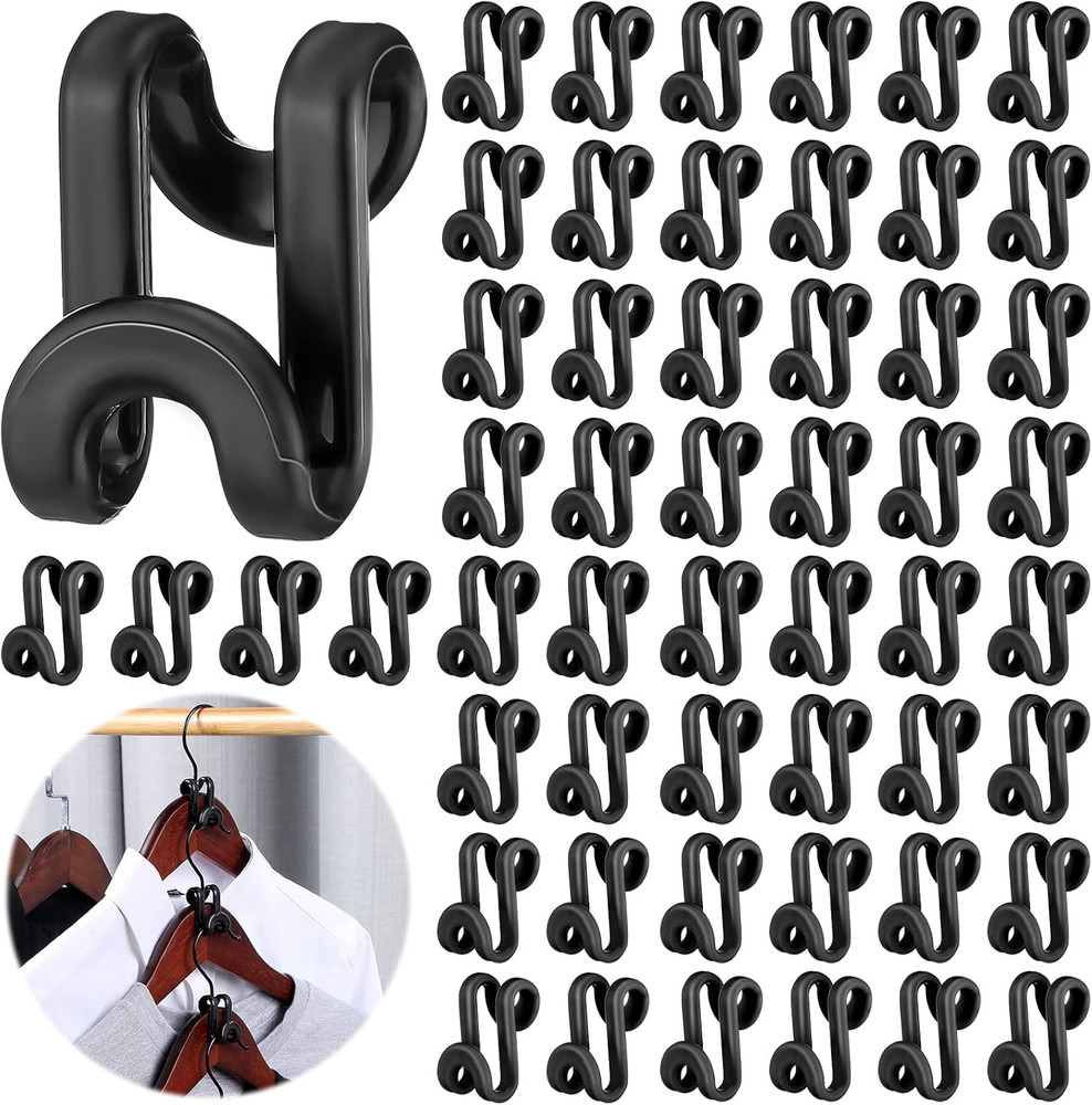 100 Pcs Black Plastic Heavy Duty Clothes Hanger Connector Hooks