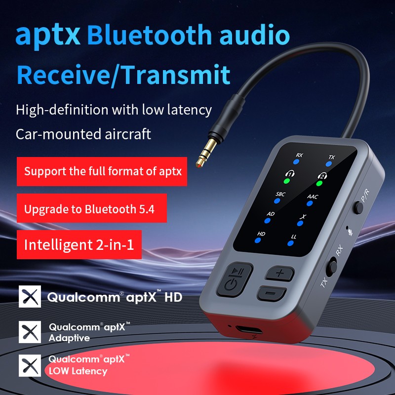 APTX Audio Adapter Bluetooth 5.4 Receiver Transmitter 3.5mm Aux Dual Connection