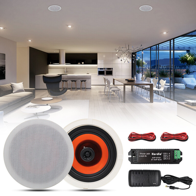Herdio 4 Kitchen Speakers 6.5’’ Bluetooth Ceiling / Wall Speaker Kit Flush Mount