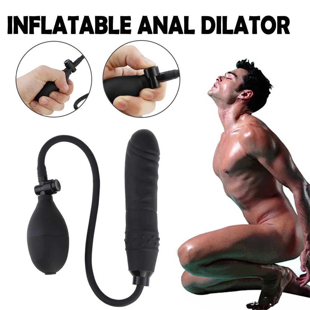 Inflatable Penis Dildo Cock Pump Expandable Anal Butt Plug Sex Toy Men Women US