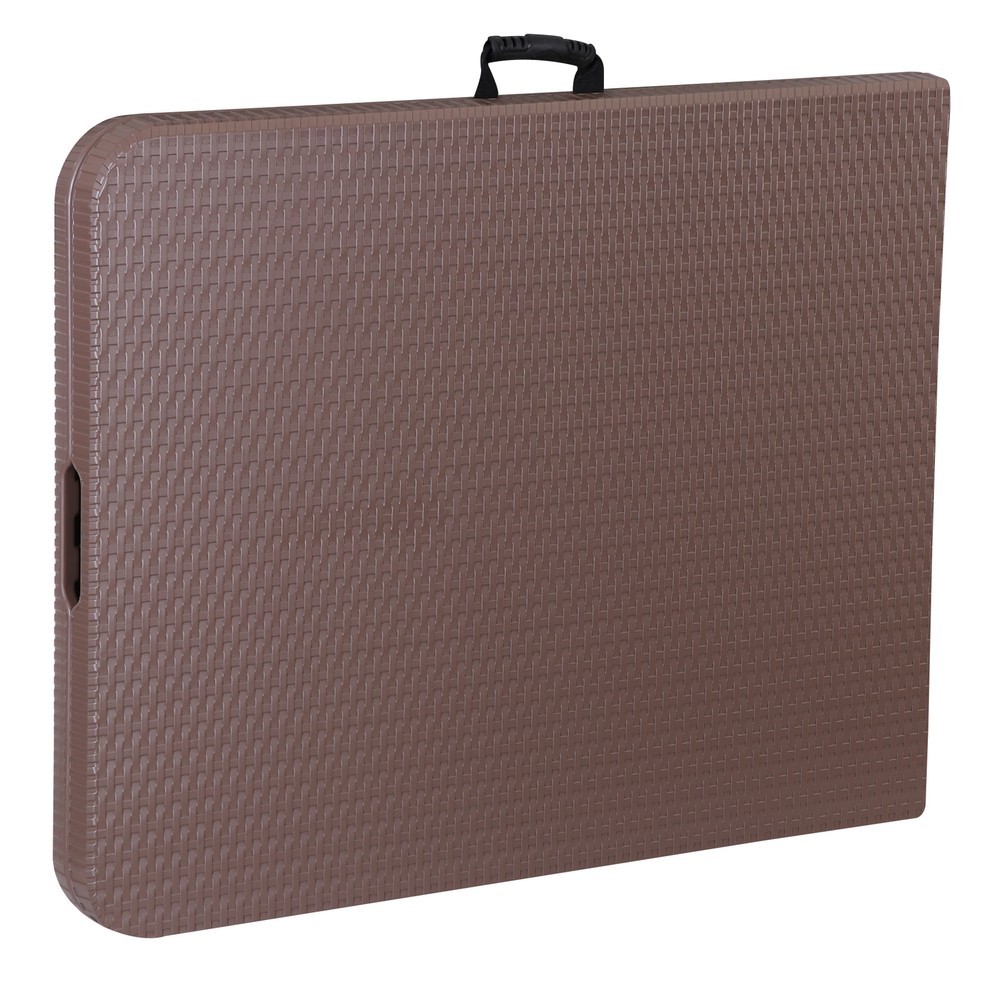 6FT Plastic Folding Table - Folds in Half w/ Carrying Handle Rectangular Brown