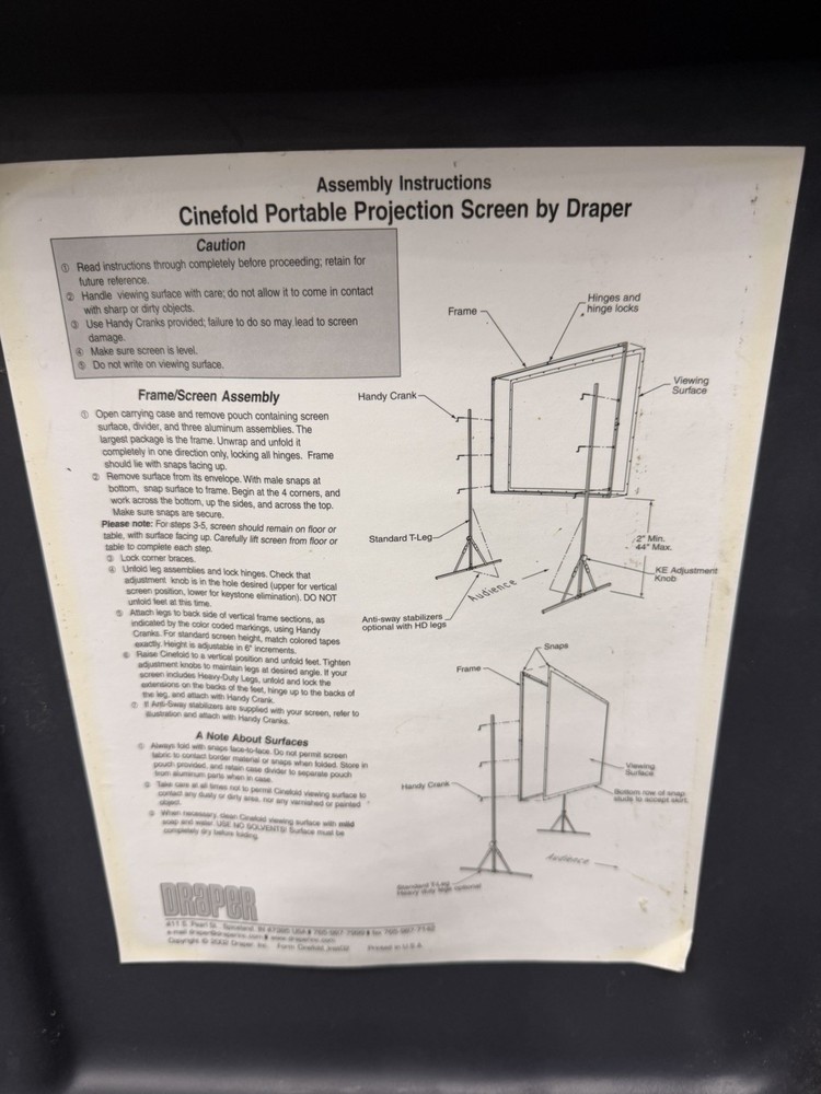 Draper 241077 Folding Portable Projection Screen With Stand And Case