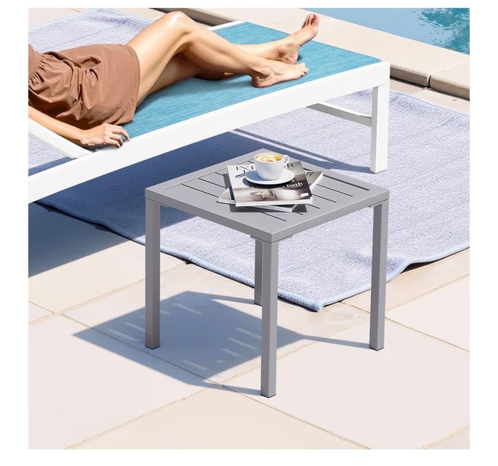 16" Square Aluminum Outdoor Side Table in Light Gray