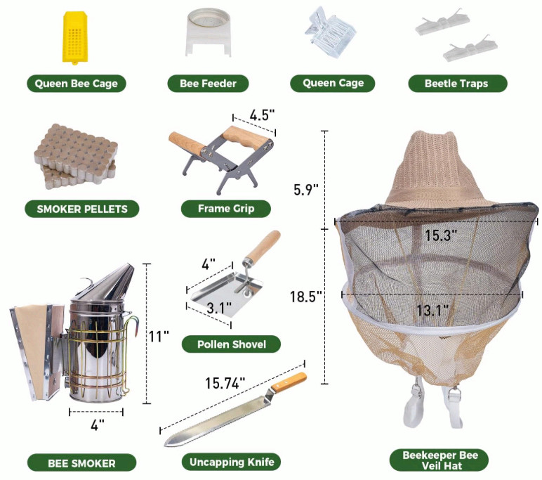 Beekeeping Starter Kit 24pcs Bee Smoker Tools Uncapping Tool Veil