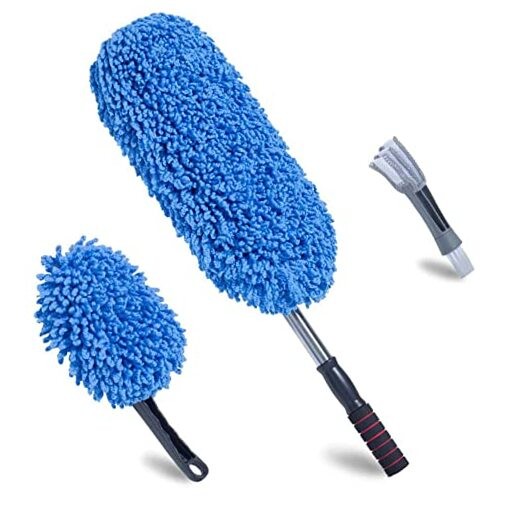 (3 Pack) Microfiber Car Duster Exterior Scratch Free, Extendable Medium Blue