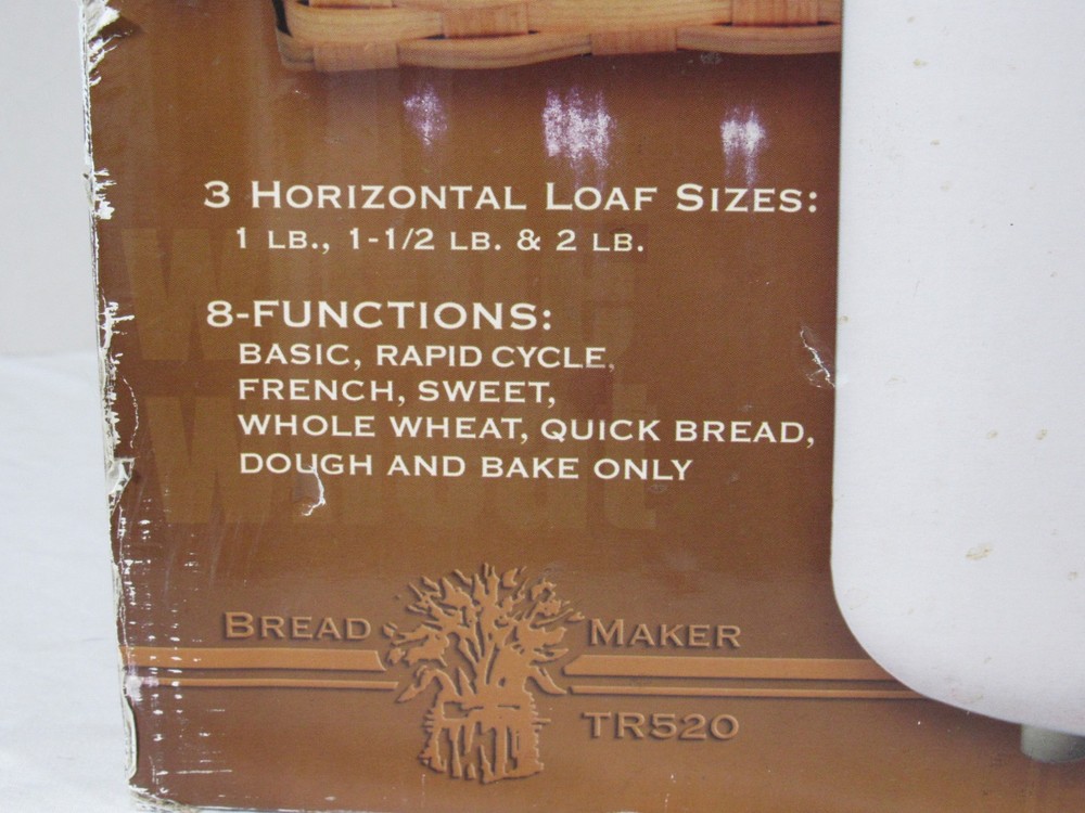 Breadman Bread Maker 3 Horizontal Loaf Sizes 8 Functions TR520 2lb Model NEW