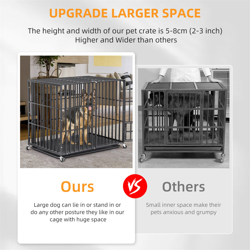 XXL Heavy Duty Pet Dog Cage Strong Metal Crate Kennel Playpen with Wheels &Tray