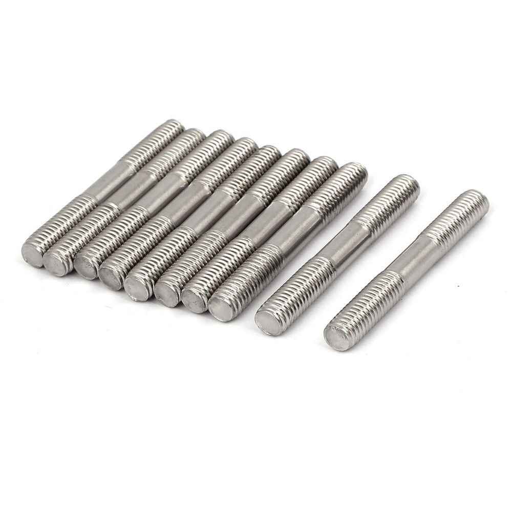 10pcs Double Threaded Prisoner End Thrust Rod Sealing Silver M8x60mm