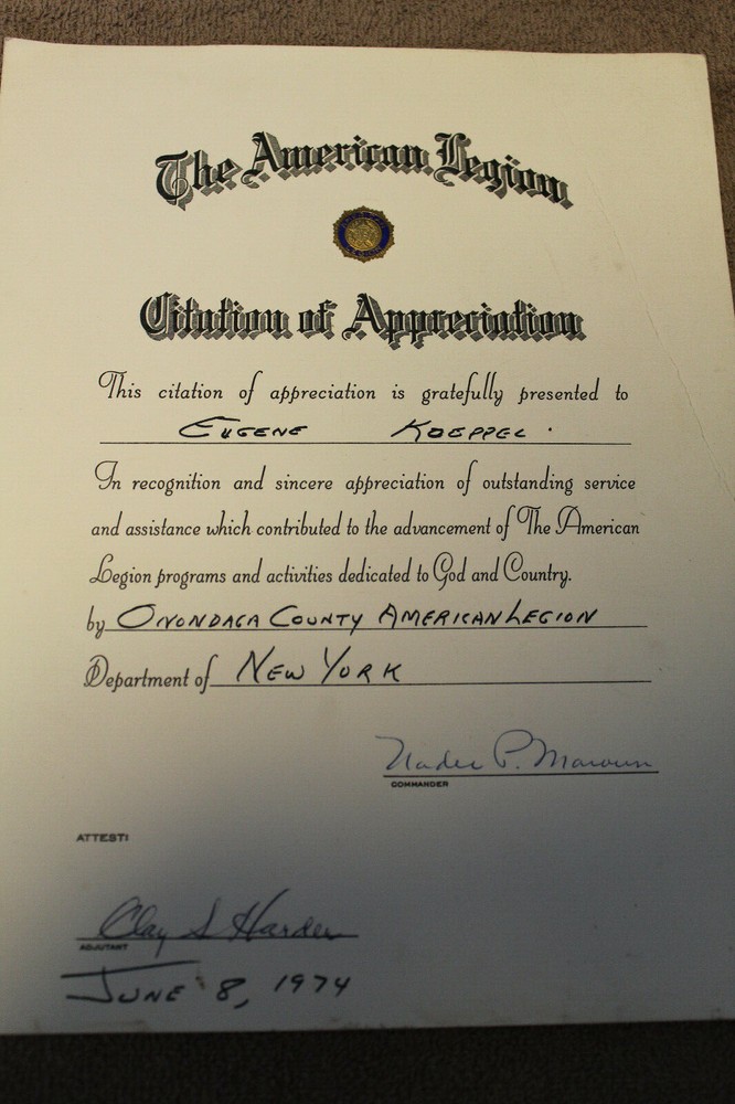 Two Original WW2 U.S. Veteran's Named American Legion Documents from 1970's