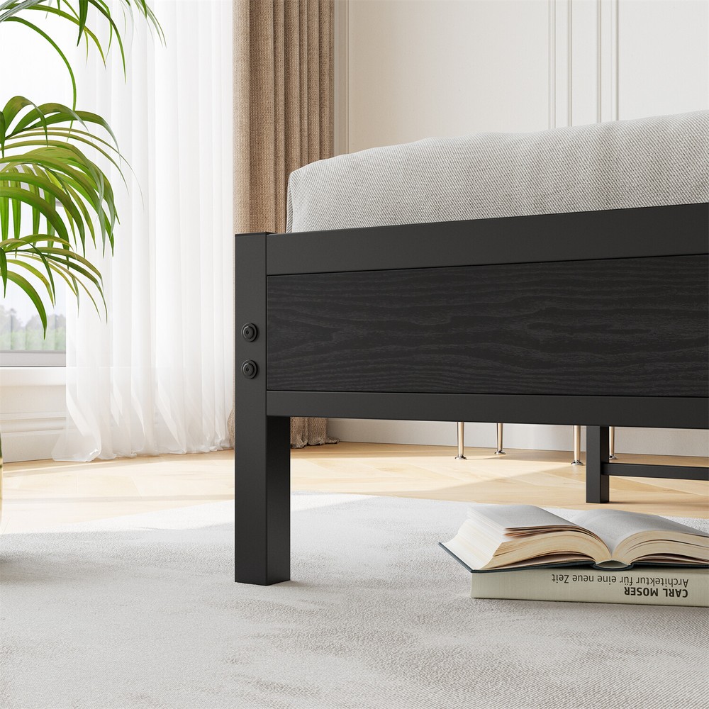 Queen Size Bed Frame Metal Platform Bed w/ Storage Headboard & Charging Station