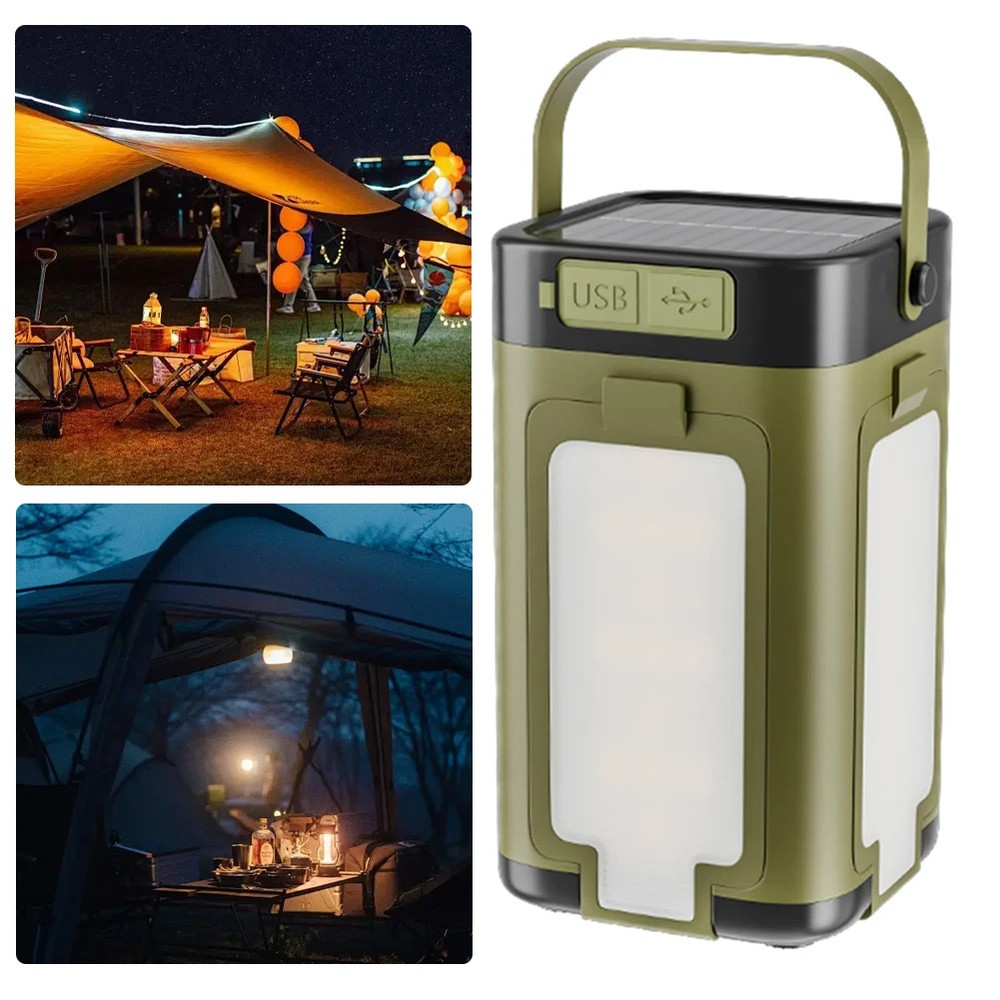 Solar Camping Lantern Foldable Camping Light Waterproof Rechargeable Lantern LED