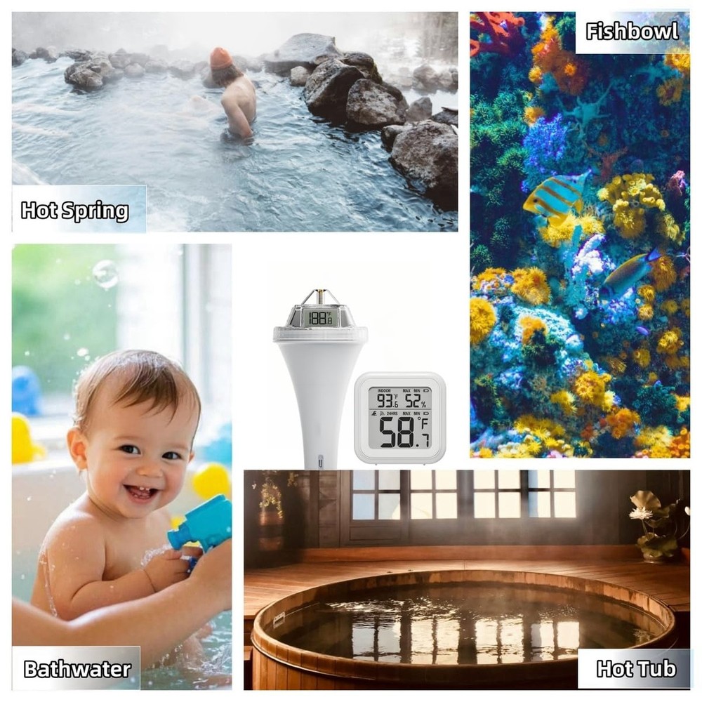 Digital Pool Thermometer, Easy Read Digital Floating Water Thermometer for Ho...