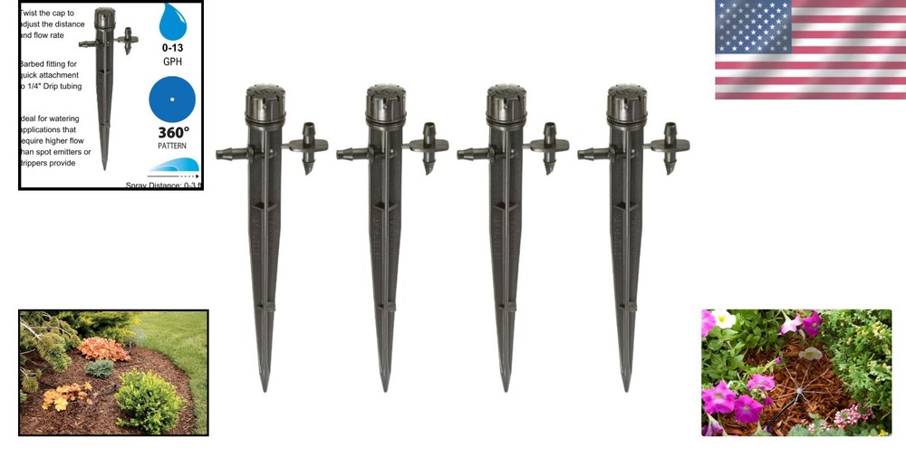 4-Pack Drip Irrigation Micro-Bubblers with 360° Spray, Adjustable 0-3' Distance