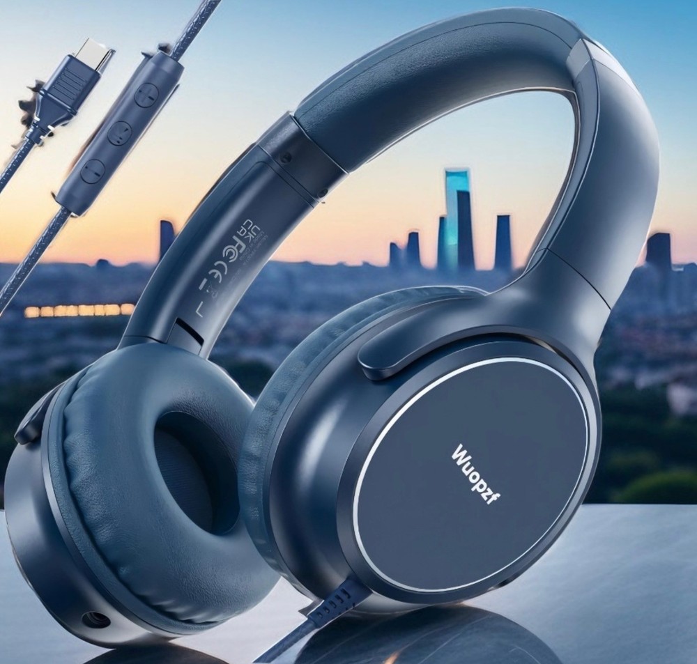 Wired Over-Ear USB-C Headphones with Microphone/Volume Control/Foldable/Adjustab
