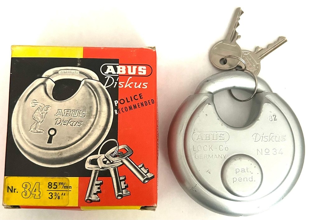 Abus 34/85, 3  3/8", Diskus Padlock with 2 Keys for Storage