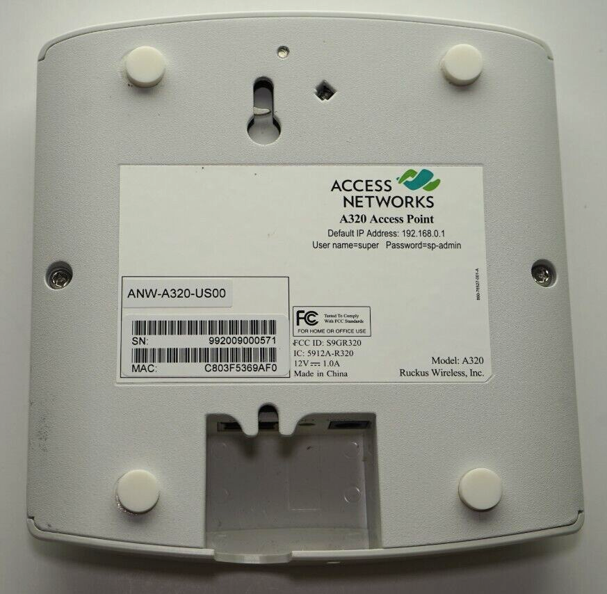 Ruckus Access Networks A320 Access Point - White - Ethernet - Tested/Working