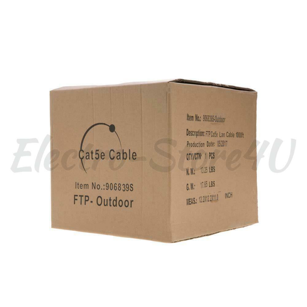 Shielded 1000ft Outdoor Cat5e Cat5 Ethernet Cable FTP Solid UV Direct Burial LAN