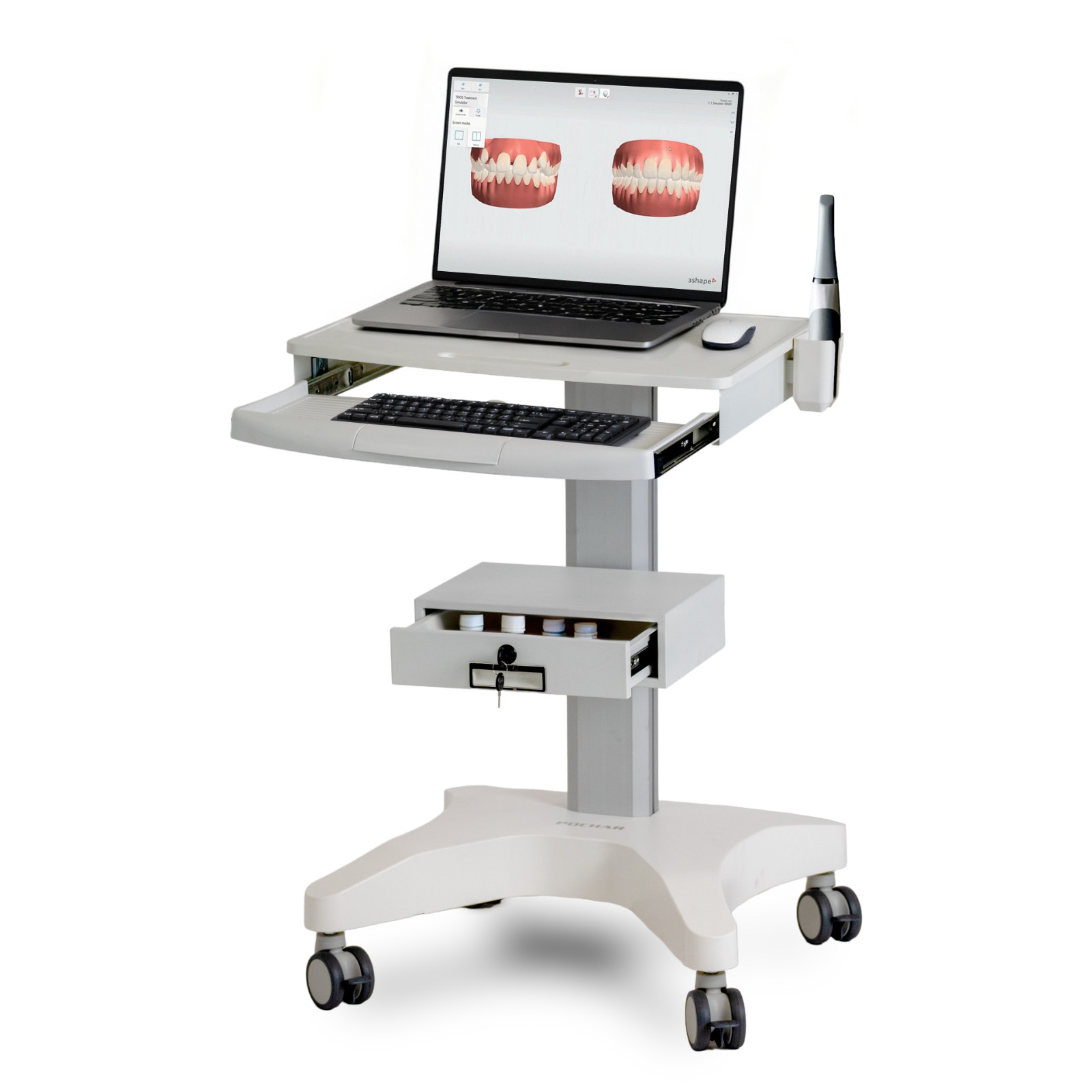 Medical Laptop Cart w/ Drawer & Oral Scanner Holder, Mobile Dental Scanner Cart