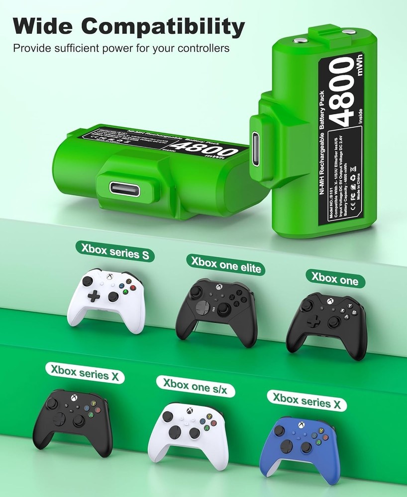 Eco-Friendly Rechargeable Xbox Controller Batteries - 2 Pack with Type-C Charge