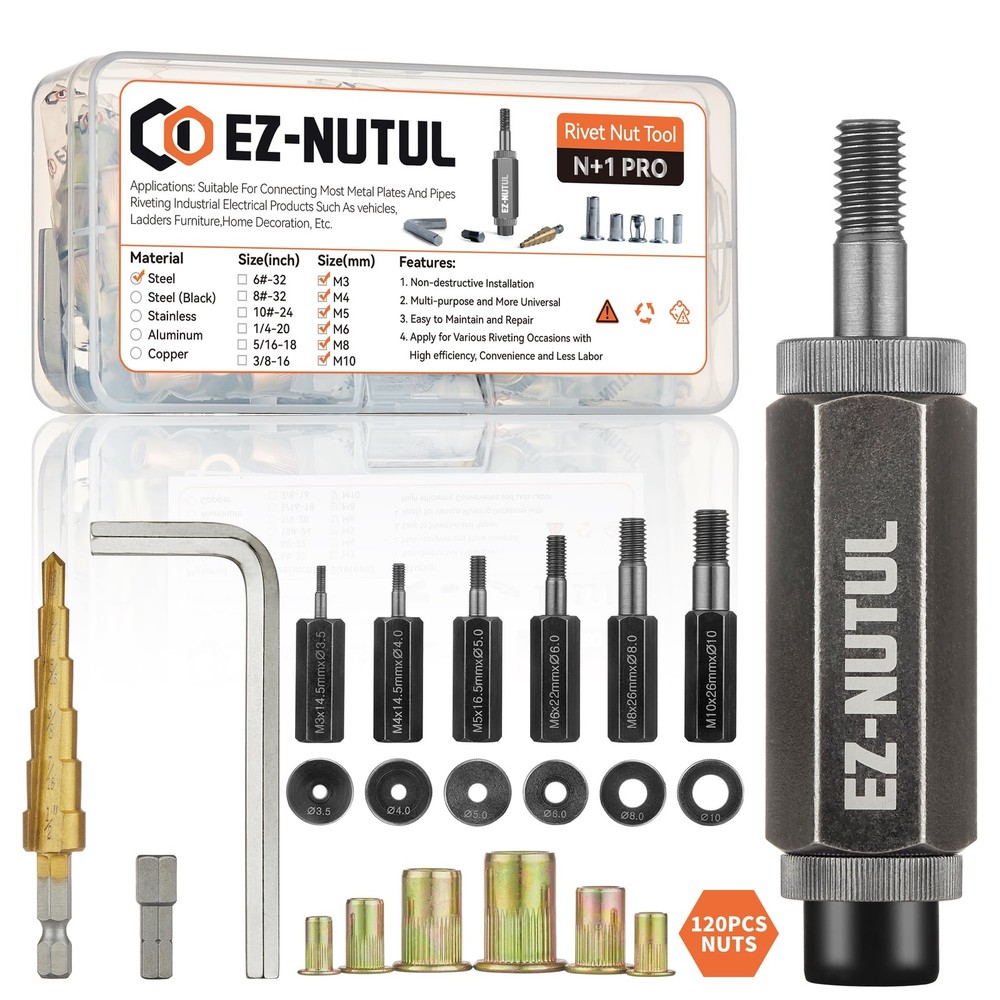 Rivet Nut Installation Tool Set Flat Head Rivnut Threaded Insert Nut Kit SAE ...