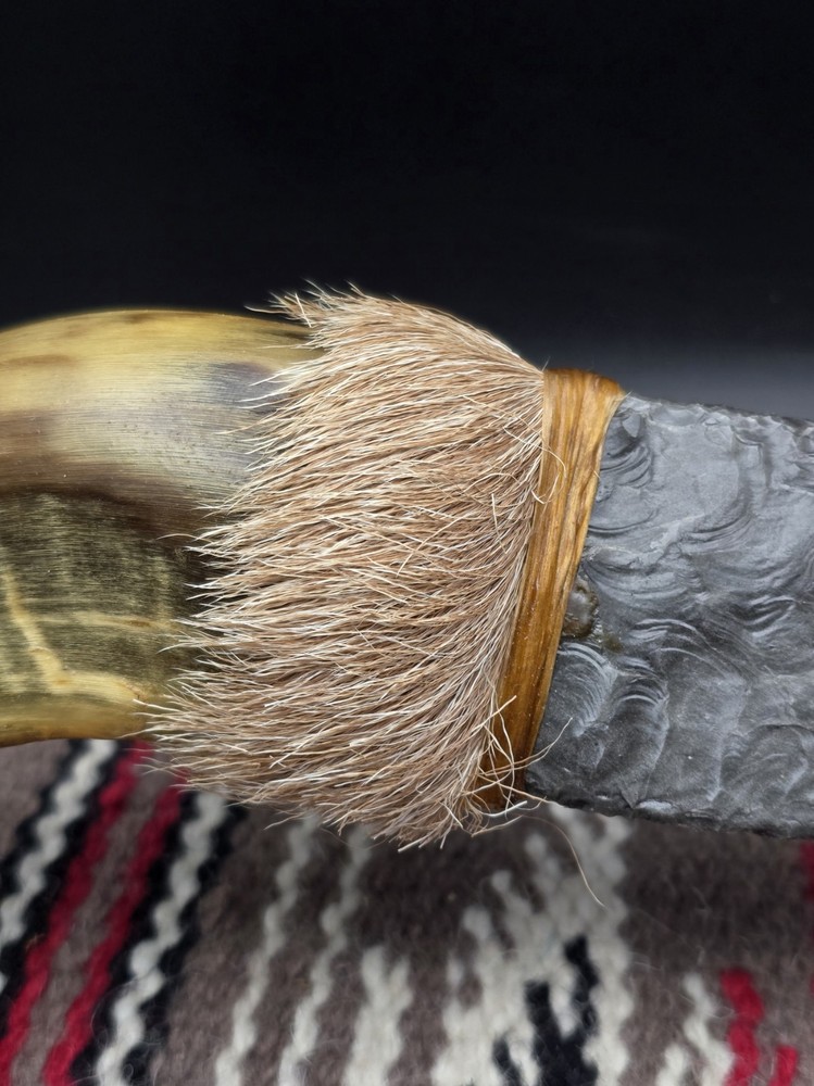 Large Goat Horn Knapped Obsidian Knive Primitive