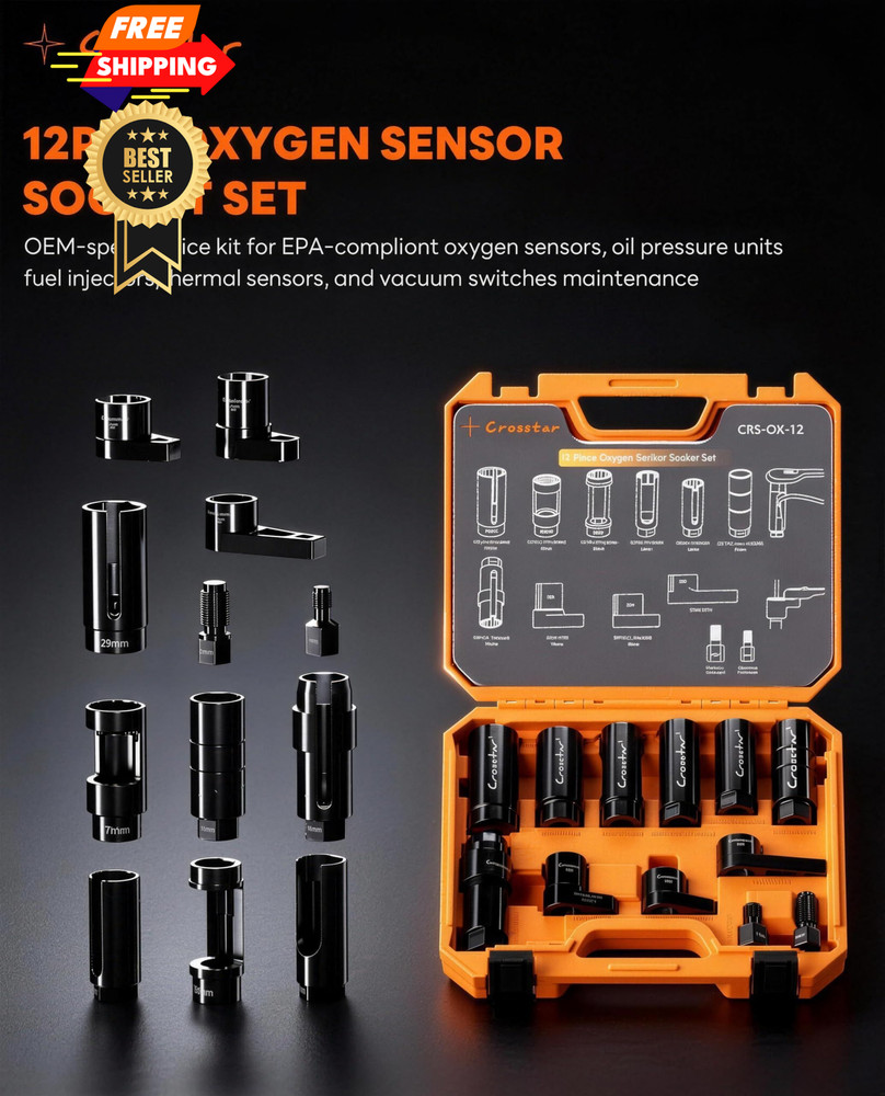 Crosstar 12Pcs Professional O2 Sensor Socket & Thread Chaser Set | Black
