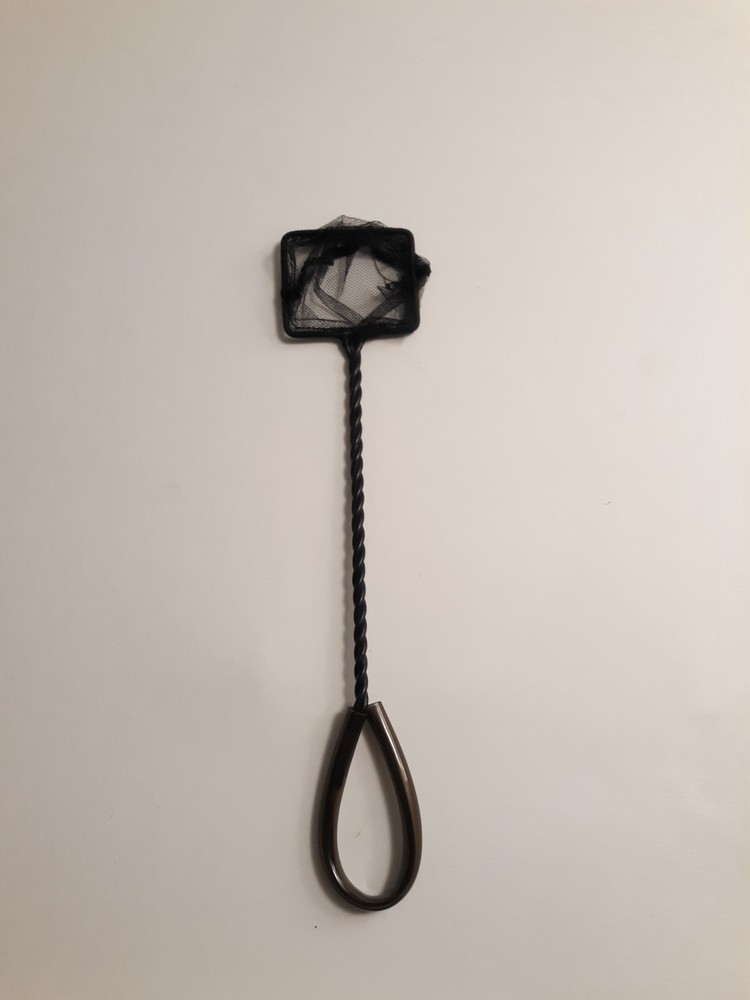 Small Aquarium Fish Net 2" × 2.5" Fine Mesh 12" Handle Plastic Black
