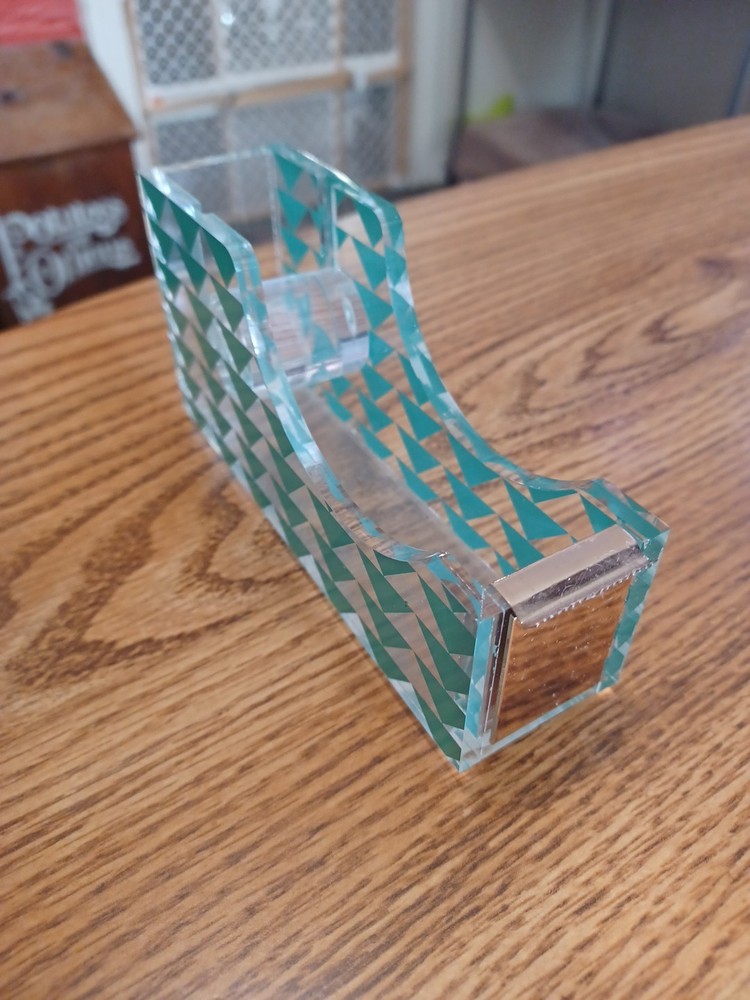 Designer Clear Acrylic Tape Dispenser & Stapler Set - Turquoise Triangle Pattern