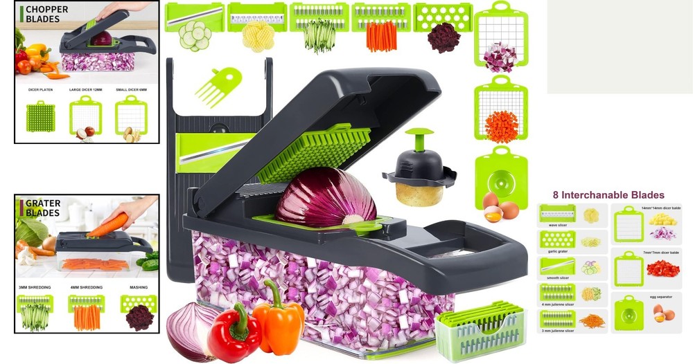 Stainless Steel Vegetable Chopper with 7 Interchangeable Blades - Gray