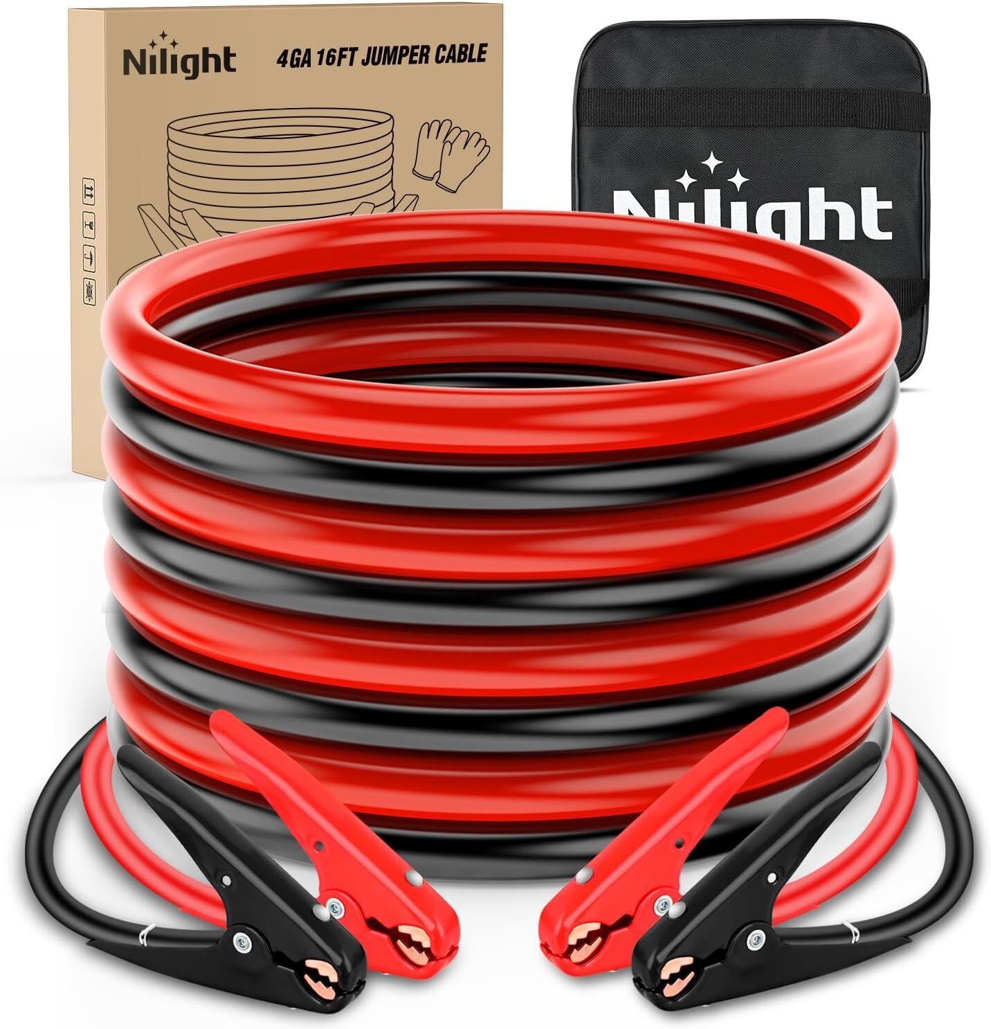 Nilight Jumper Cables for Car Battery 4Gauge 20 FT Booster Cable Heavy Duty 600A