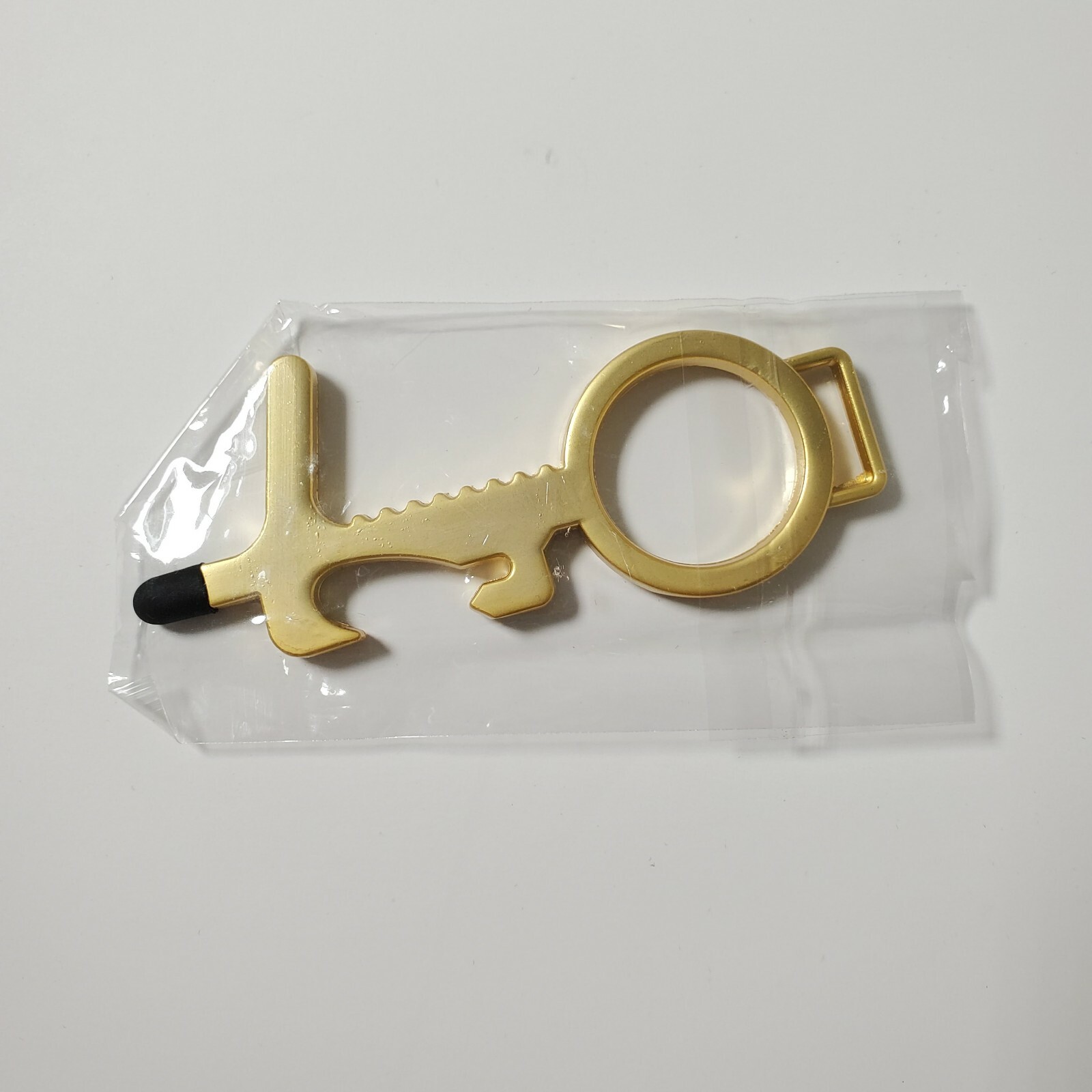 Contactless Door Opener Gold Tone Button Pusher Bottle Opener Keychain Free Ship