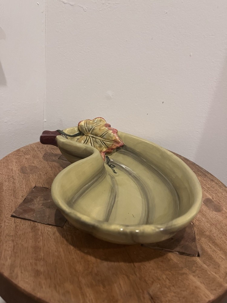 Fall Harvest Squash Serving Dish Leaf 8” Ceramic Relish Bowl Appetizer Dip
