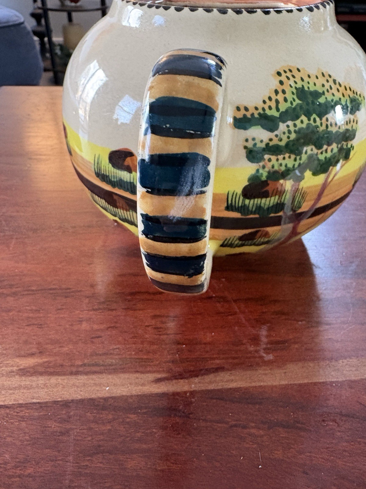 8 Cp Teapot African Design Hand Painted Ceramic Made In Zimbabwe Signed Vintage