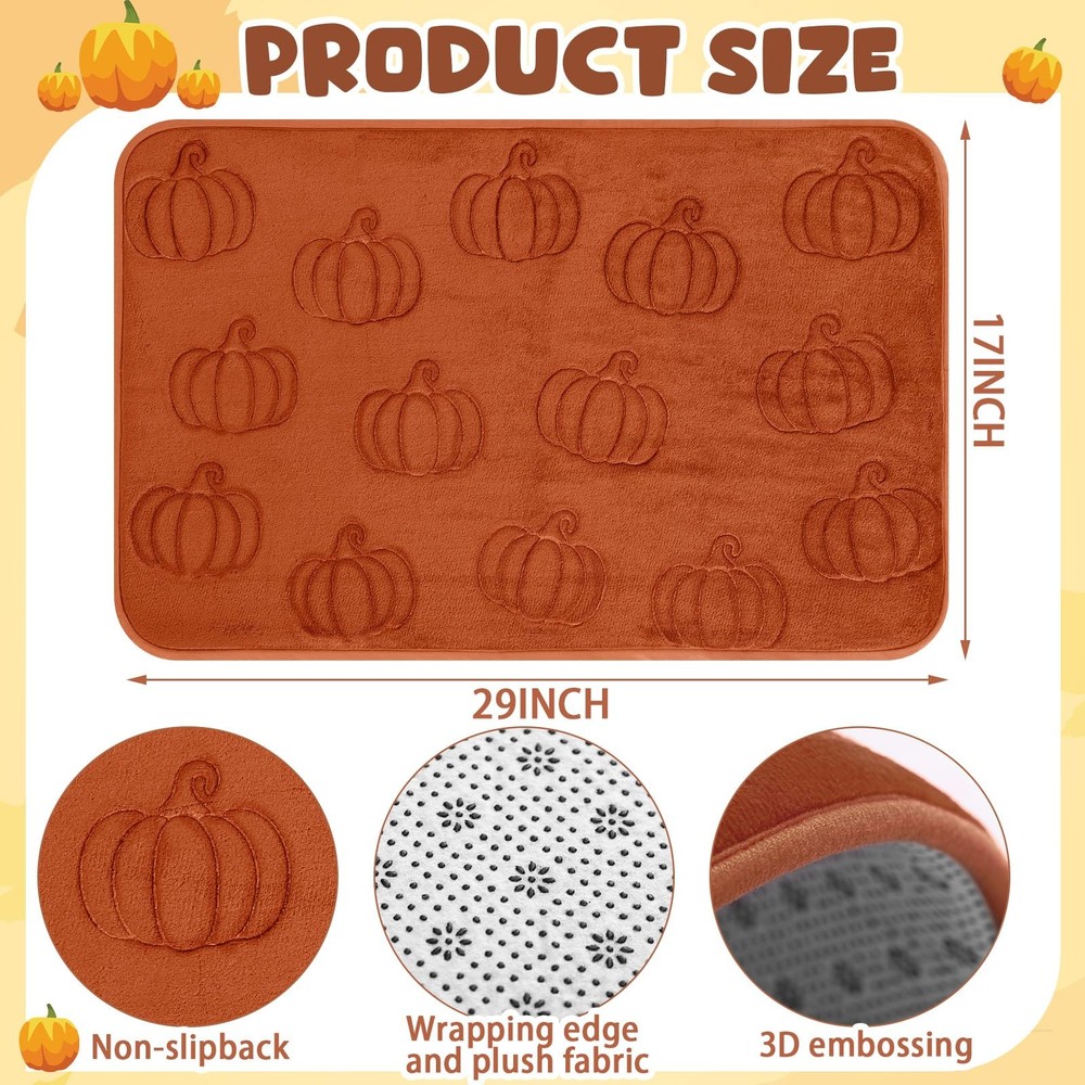Nuanchu Pumpkins Fall Bathroom Rug 3D 11" x 1'4" (Rectangular), Brown