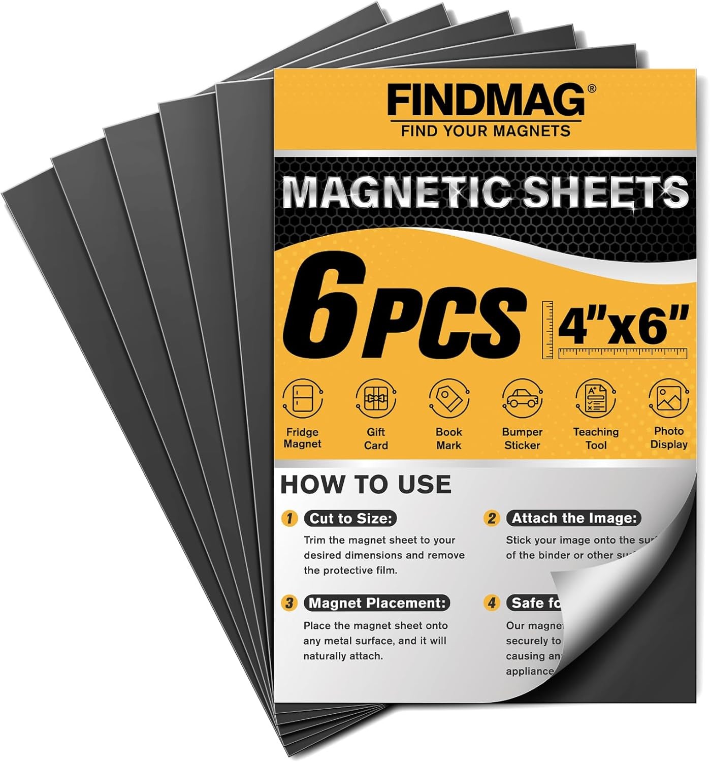 FINDMAG Magnetic Sheets with Adhesive Backing Cut and Customize Flexible Self Ad