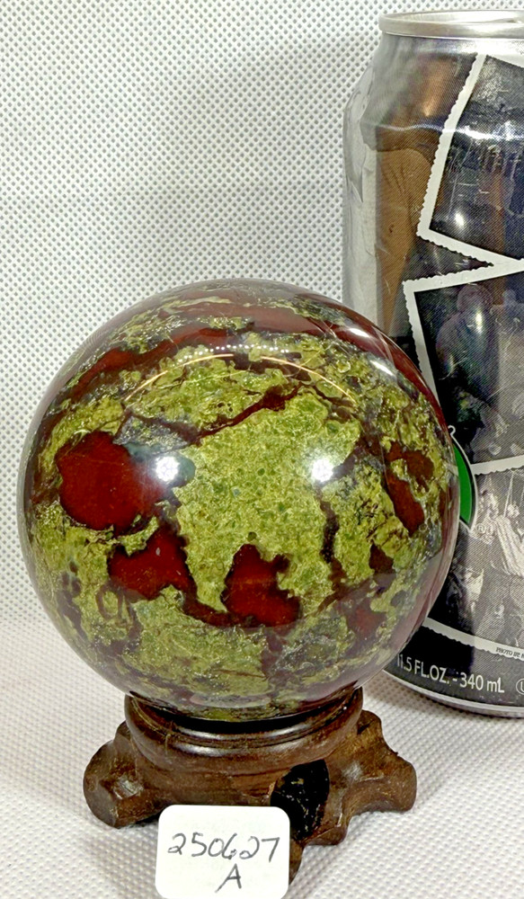 DRAGON'S BLOOD JASPER SPHERE - 2.75" - 67 MM - DEEP RED/GREEN PATTERN THROUGHOUT
