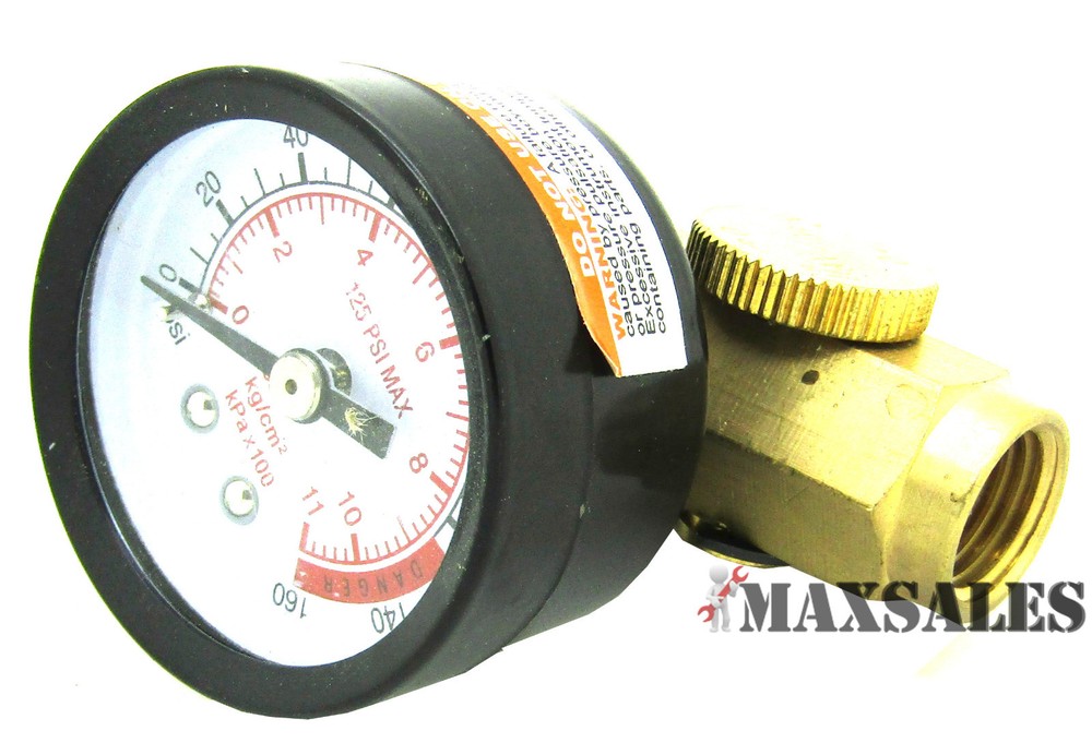 New Inline Air Pressure Regulator with Gauge Solid Brass Construction 160 PSI