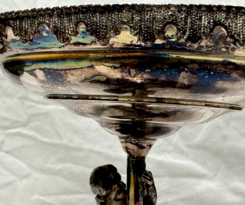 Hall Elton &Co Silver Plate Centerpiece Candy Dish,Child Figure,Bees -Mid 19th C