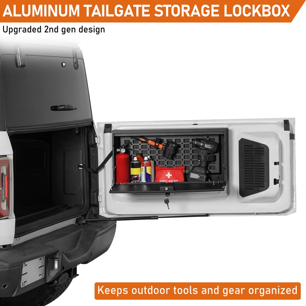 Tailgate Table Storage Lock Box w/Interior MOLLE Panel Fit Ford Bronco 2021-2026