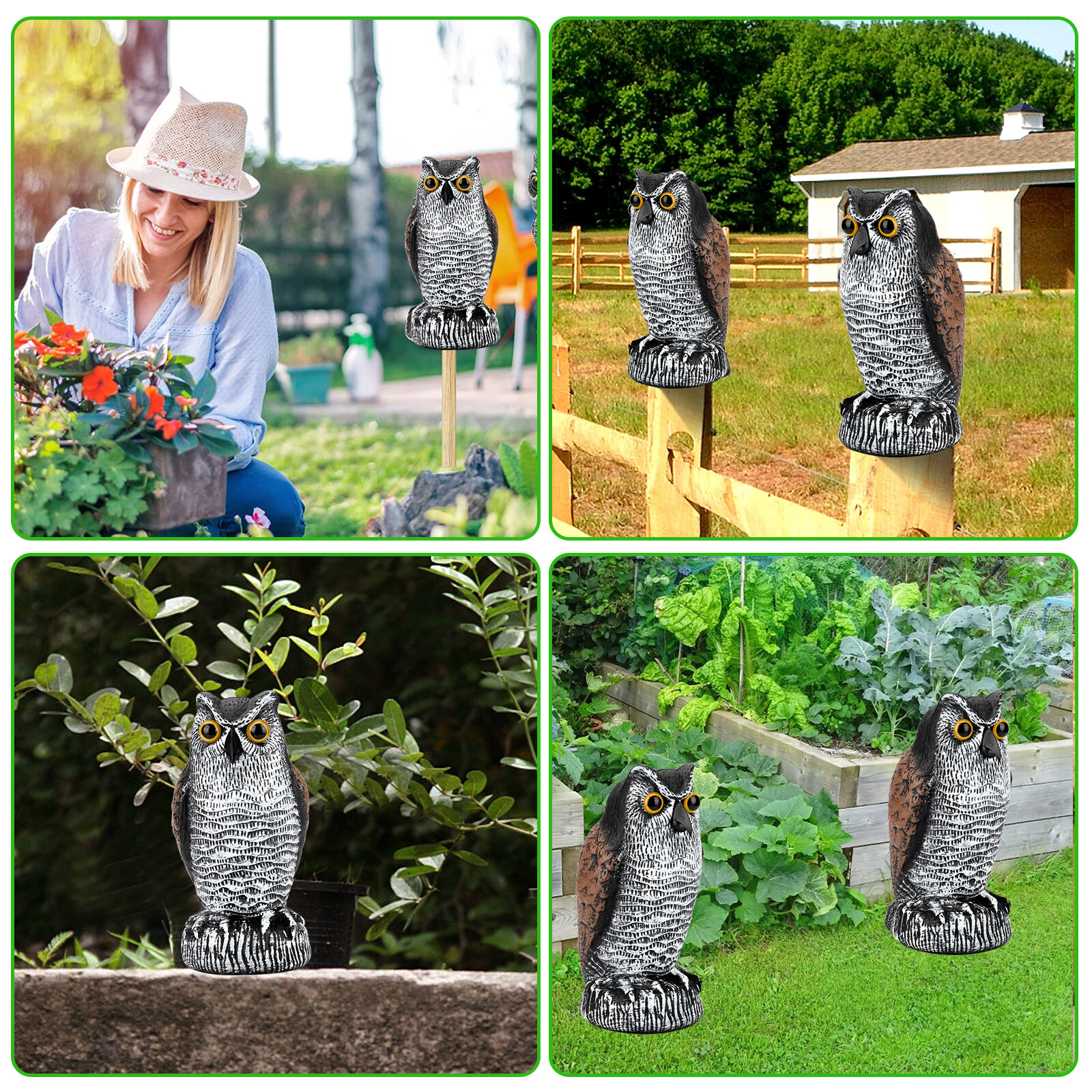 Vivid Owl Decoy Statue Protect Garden Yard Pest Repellent Bird Scarecrow Outdoor